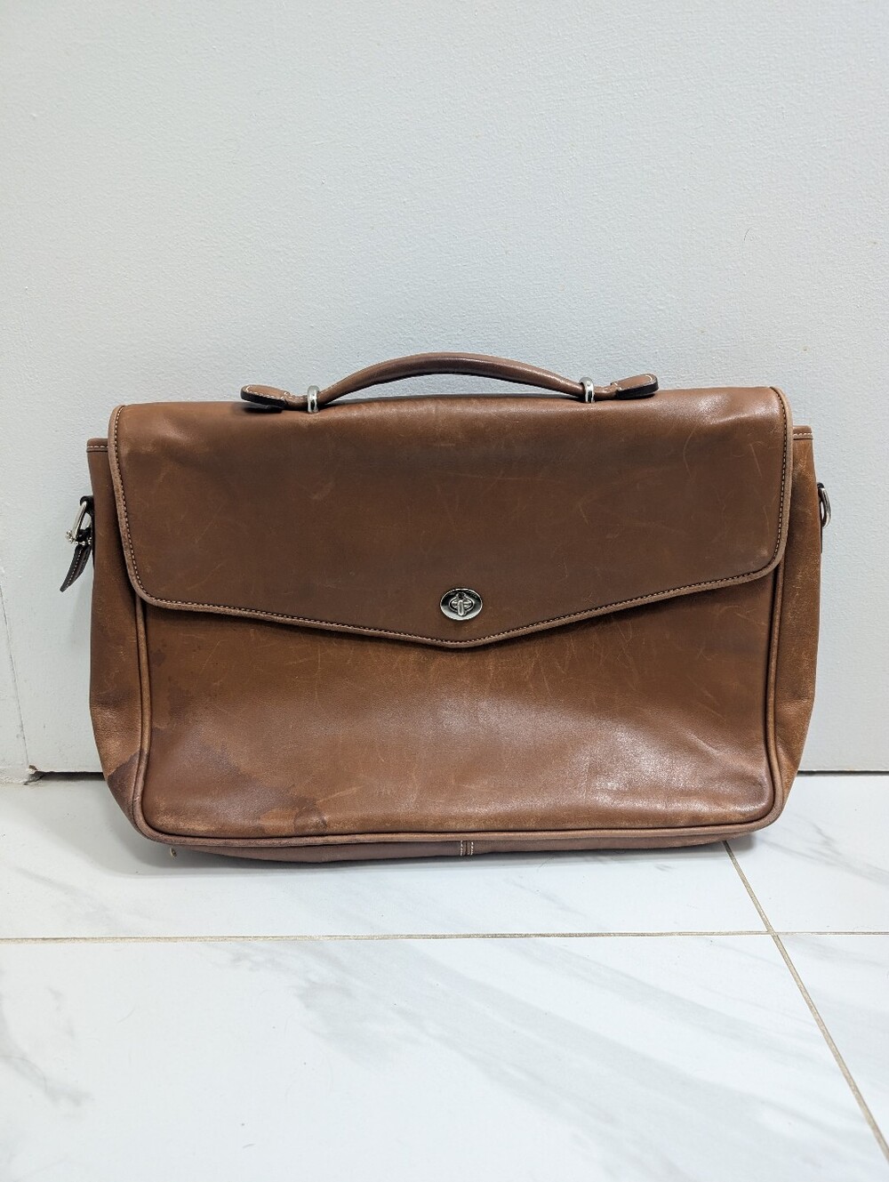 Coach Vintage Leather Briefcase Messenger Bag 6457 Missing Strap Watermark